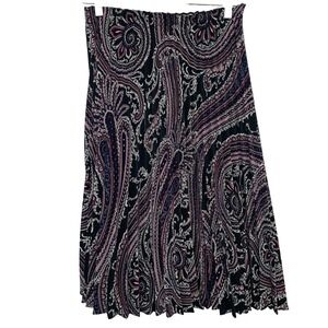 Vintage Pleated Midi Skirt M Elastic Waist Purple Black Geometric Boho  Goth USA